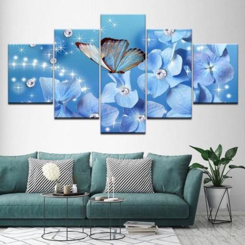 Quadro Decorativo Pe As Flores E Borboleta Azuis Shopee Brasil