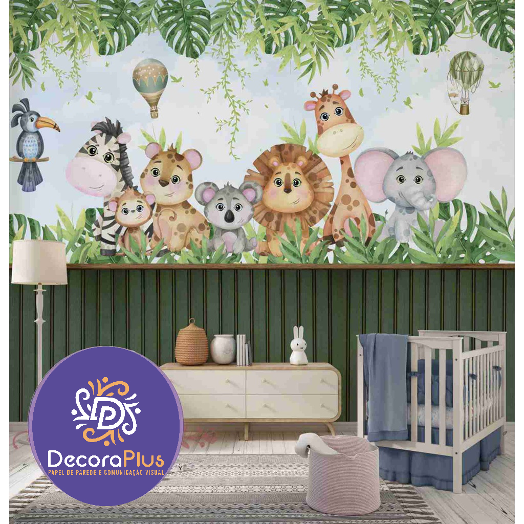 Papel De Parede Foto Mural Personalizado Madeira Ripada Infantil Safari