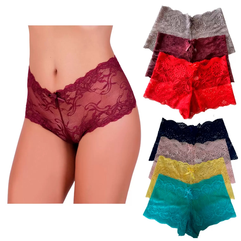 5 Calcinha Shortinho Caleçon Calesson Toda Em Renda Coloridas Lingerie