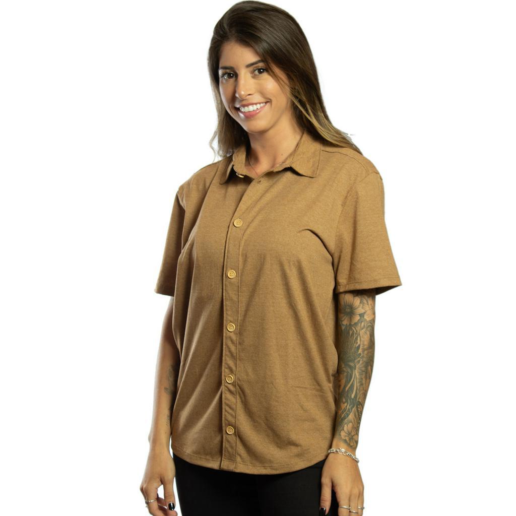 Camisa Camisete De Botão Feminino Estiloso Feito Em Malha Sustentável