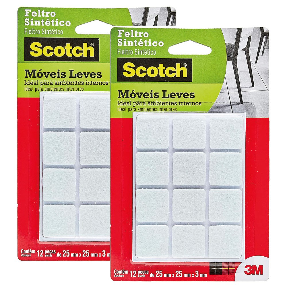 Kit 24 Feltro Sintetico 3M Scotch Quadrado para Pé de Cadeira Mesa Sofá