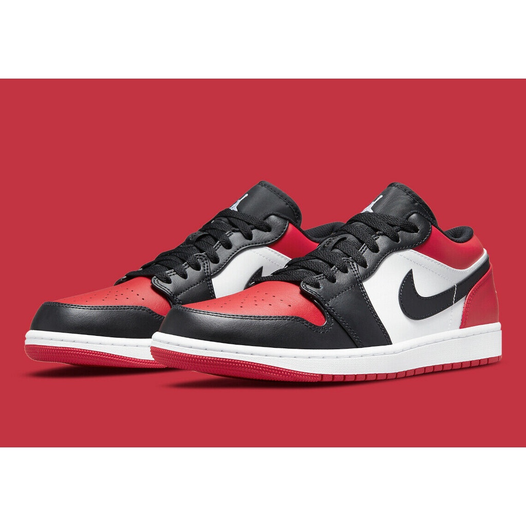 Homens Air Jordan 1 Baixo Sapatos Bred Dedo Do Pé Preto Vermelho Branco