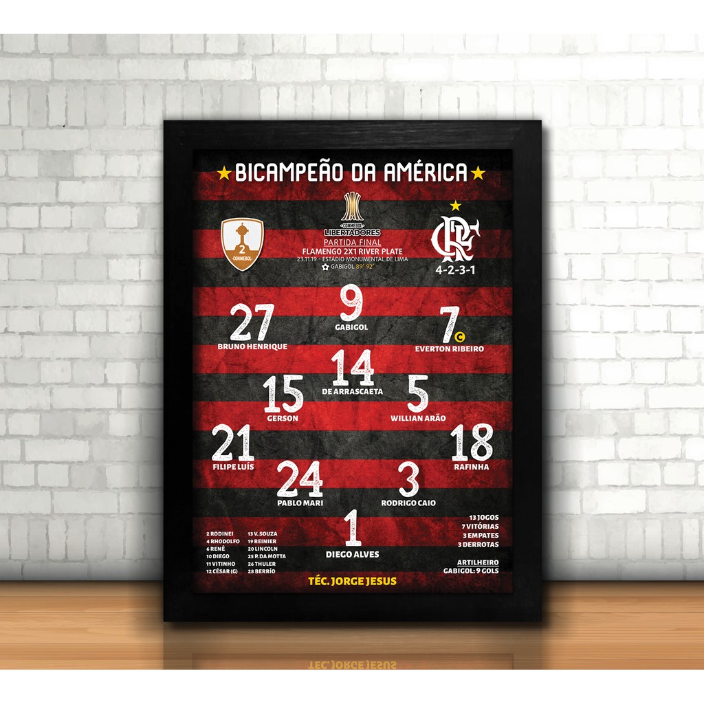 Quadro Flamengo Libertadores 2019 20x30cm Vidro Shopee Brasil