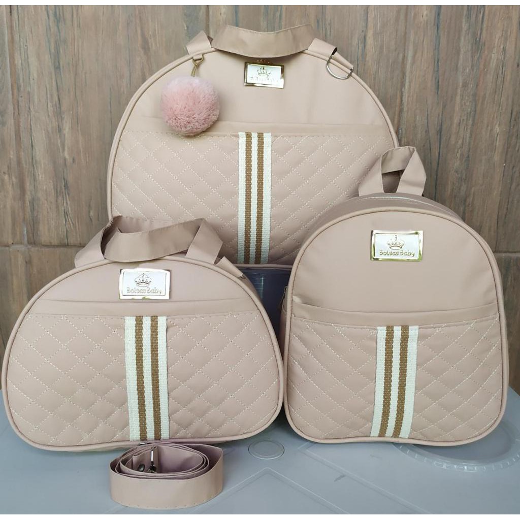 kit 3 peças Bolsa Maternidade Modelo Super Luxo Mega Promoção Nude