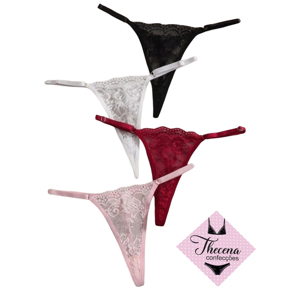 Kit C 10 Calcinhas De Renda Fio Dental Lingerie Sexy Regulagem