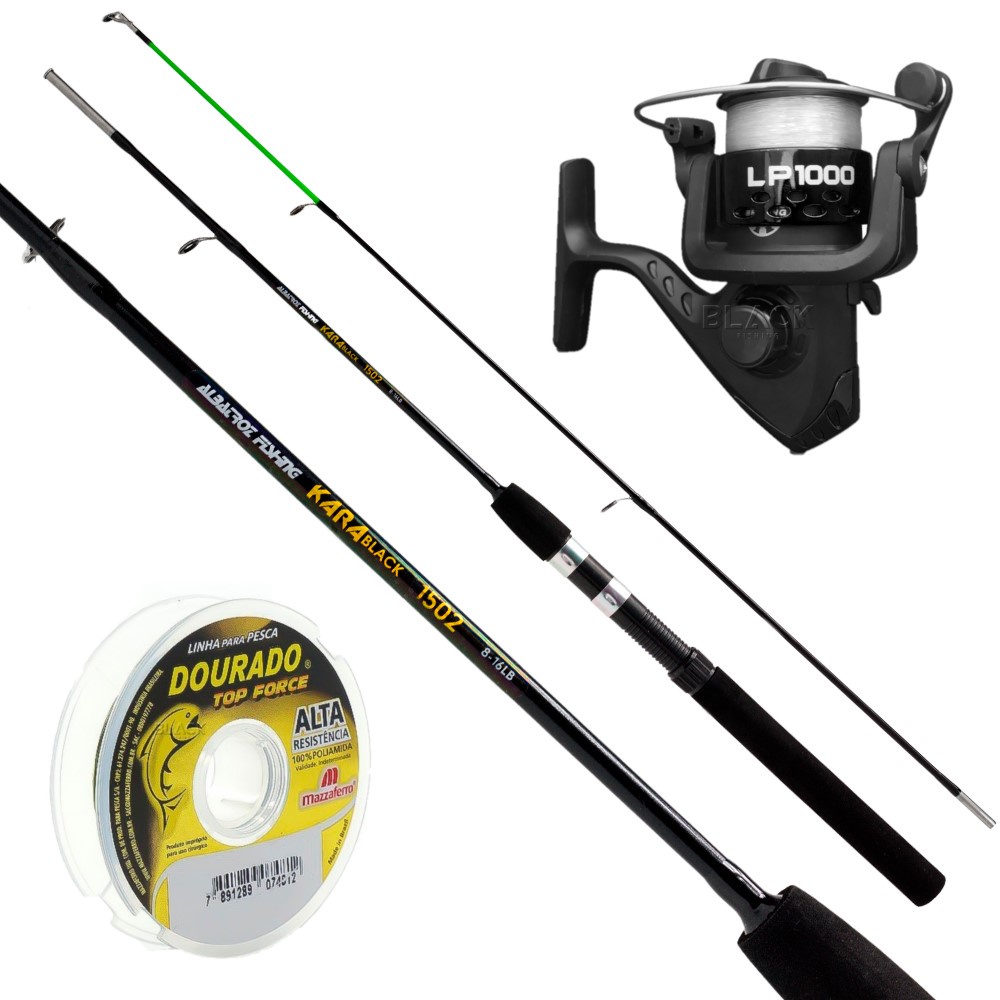 Kit Para Pesca Vara Kara Black 1 50M 2 Partes Molinete E Linha