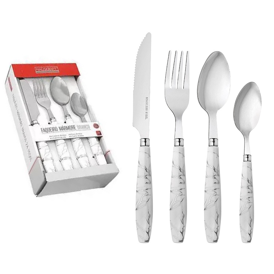 Faqueiro Marmore Branco Hauskraft 24 Pcs Shopee Brasil