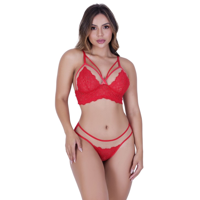 Conjunto De Calcinha e Sutiã De Renda e Tule Lingerie Sexy Shopee Brasil