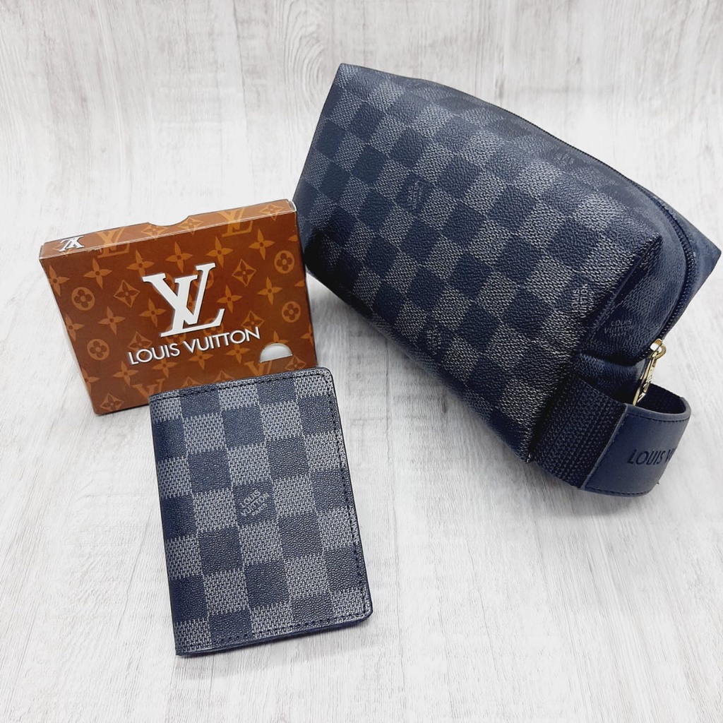 Bolsa Nécessaire Carteira Slim Em Couro LV Xadrez Feminina Masculina