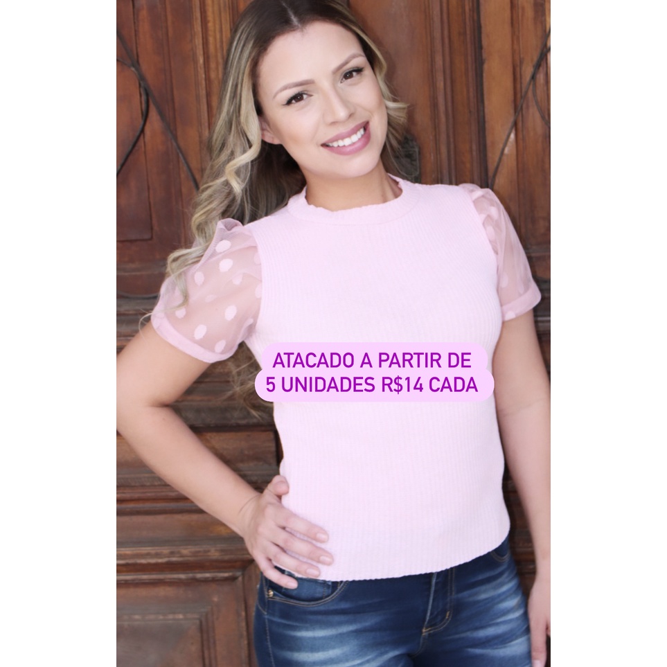 blusa de tule poa manga princesa bufante de tricot tricô Shopee Brasil