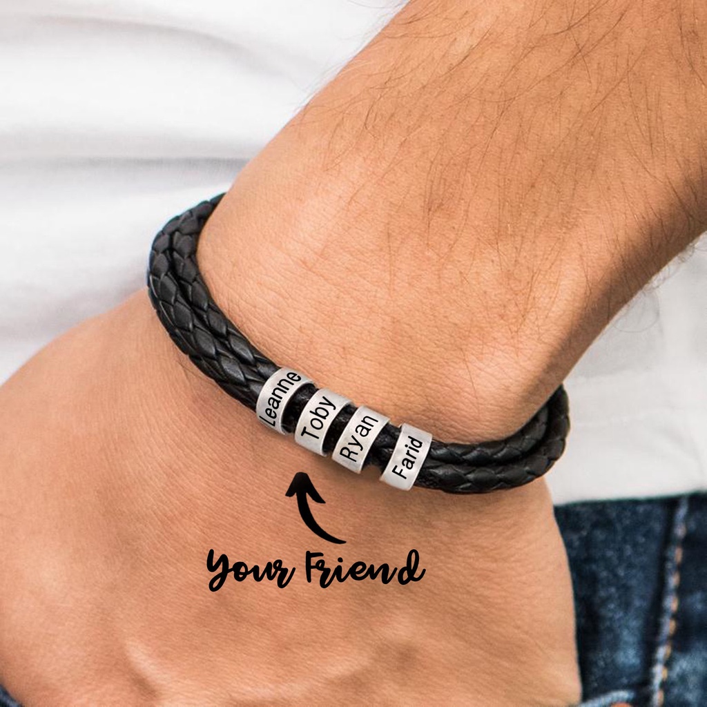 Mens Personalizado De Aço Inoxidável Trançado Pulseira De Couro Genuíno