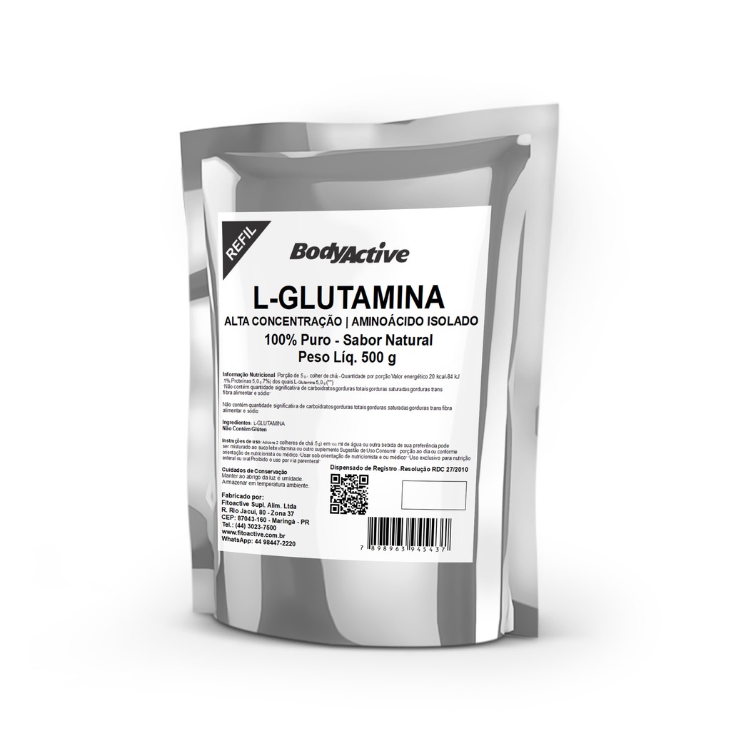 L Glutamina Glutamine Em P G Puro Sabor Natural Refil Bodyactive