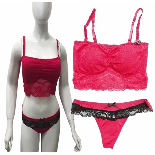 Plus Size Conjunto de Lingerie de Renda Bojo Removível Top