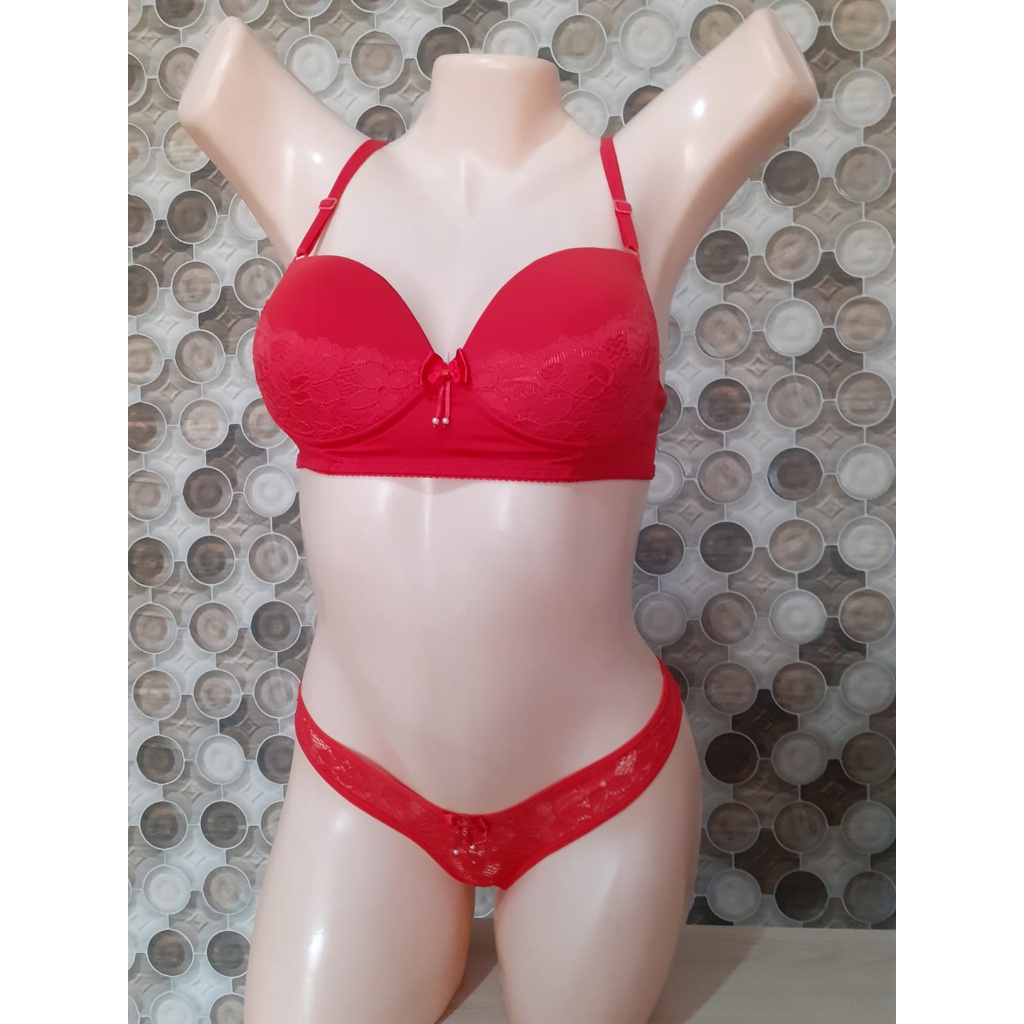 Conjunto de Lingerie Renda Calcinha Fio Dental Vermelho G Promoção