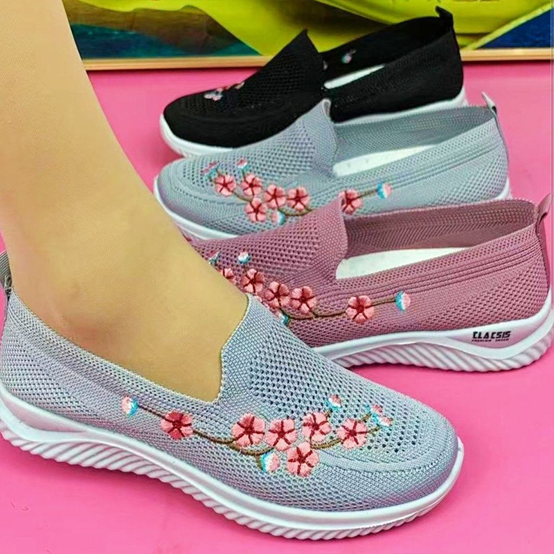 Tênis Feminino De Malha Respirável Floral Conforto Sapatos Mãe Para