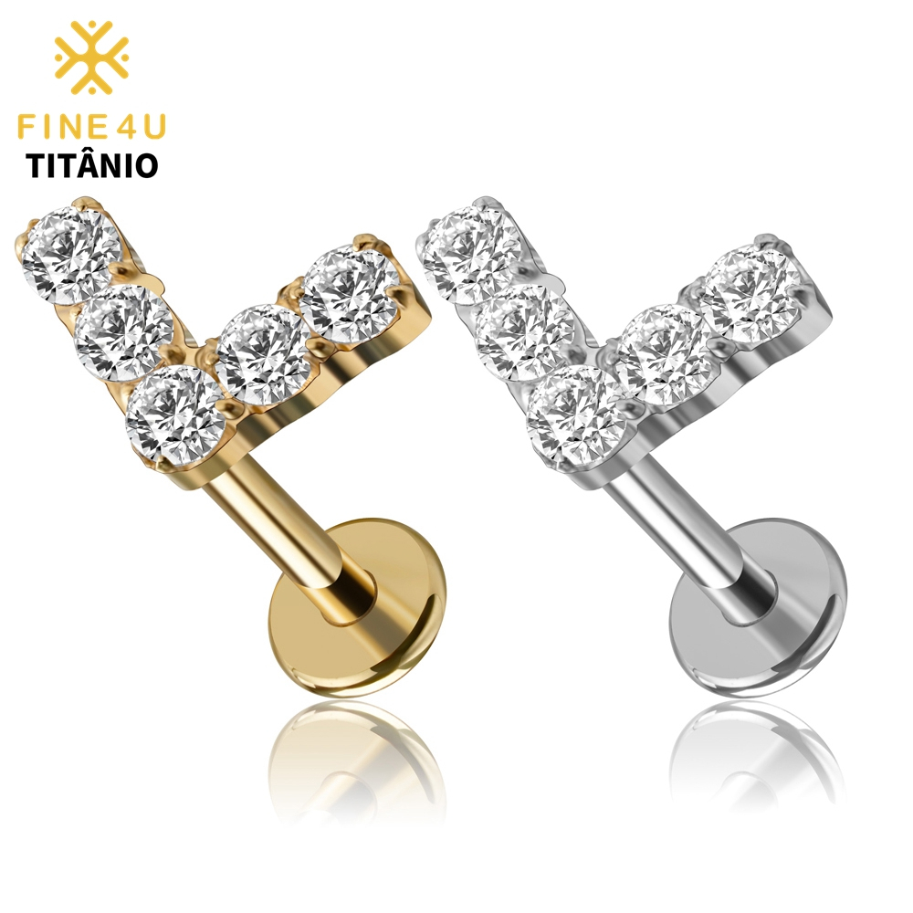 FINE4U Piercing Titânio 18K Gold PVD Zircônia Cluster Para Helix