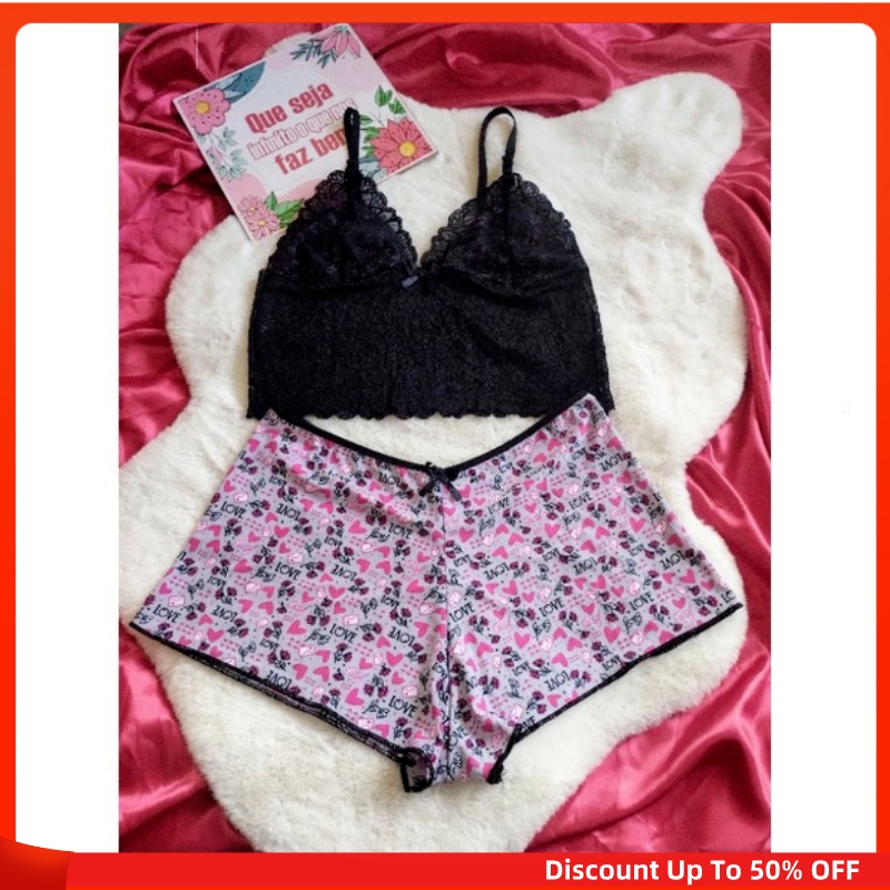 Sexy lingerie Baby Doll Izadora cropt renda pijama sutiã sem bojo roupa