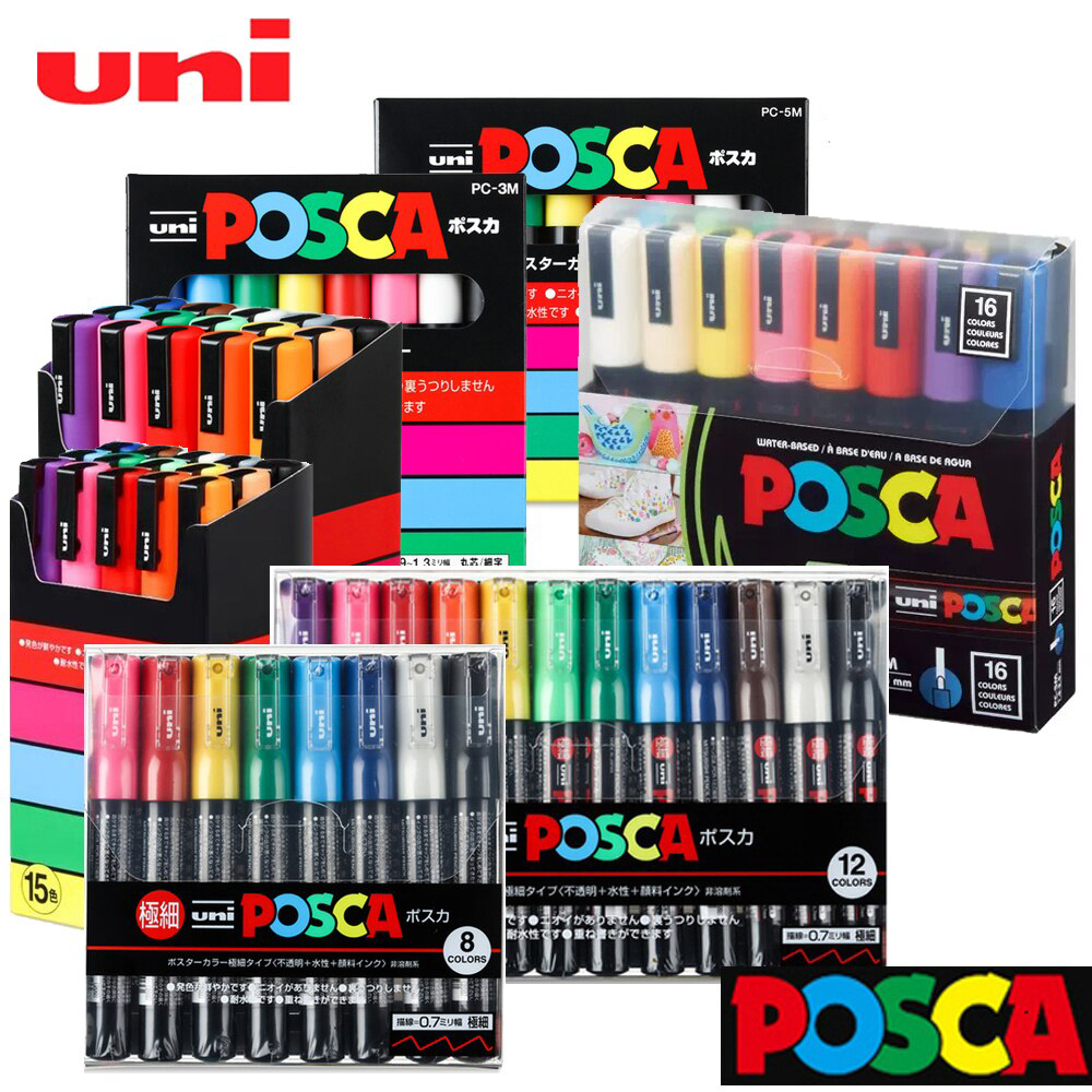 Kit De Caneta Canetas Posca Branca Preta Pc 1m 3m 5m Ponta Fina Uni