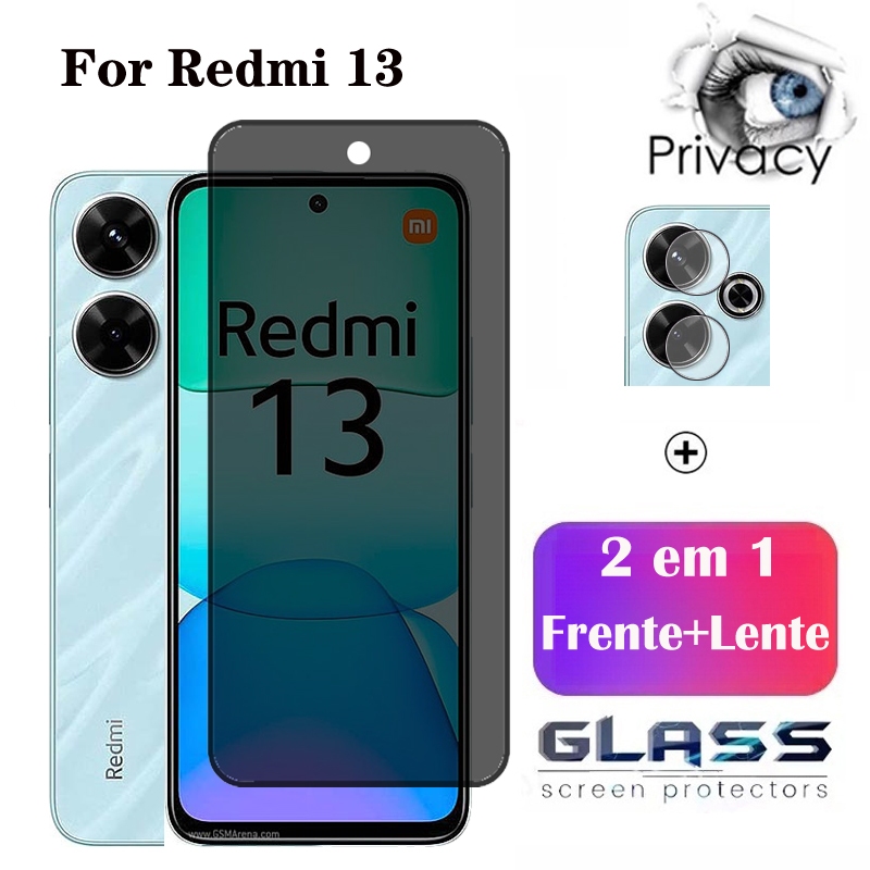 2 Em 1 Película Privacidade Redmi 13 4G De Vidro Temperado Anti