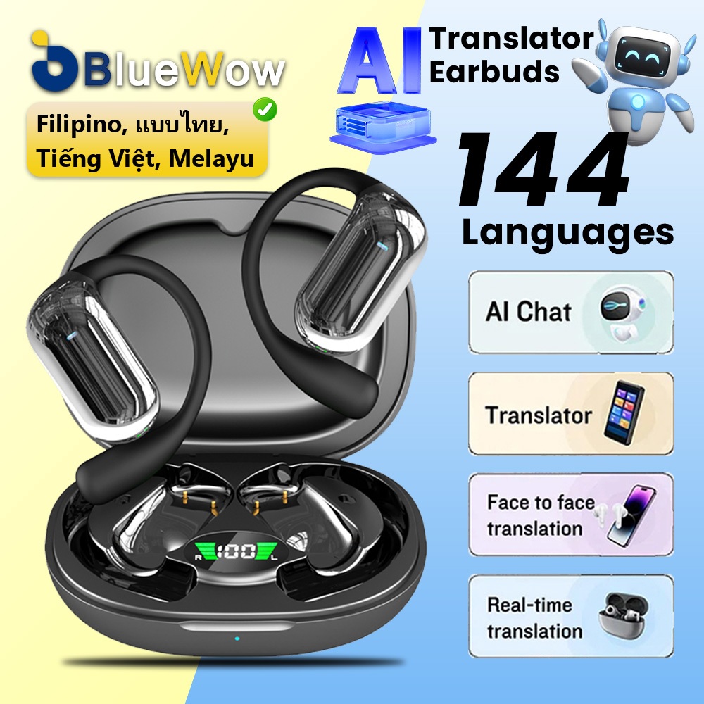 Fones De Ouvido Para Tradutor De Idiomas BlueWow Q16S AI Suporte