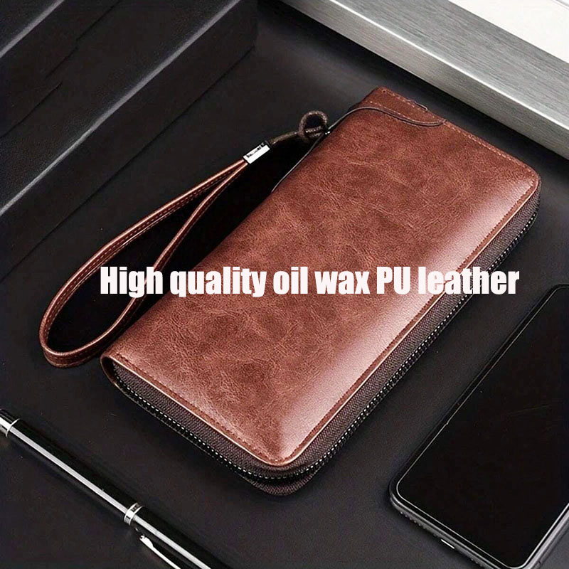 Carteira Masculina Alta Qualidade Pu Leather Long Zipper Bloqueio