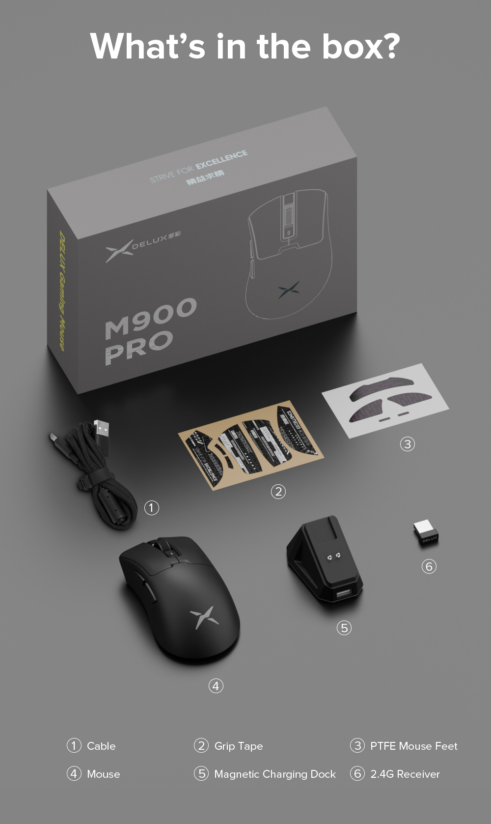 Delux M900 PRO PAW3395 Mouse Para Jogos DPI MAX 26000 Fio 2 4G Sem