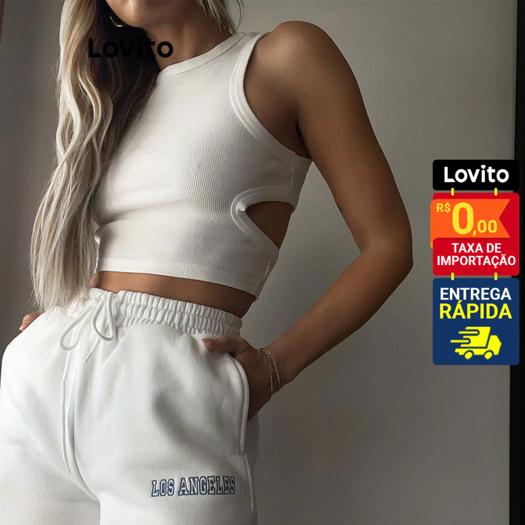 Lovito Regata Feminina Casual Corte Simples Sem Costas Lnl