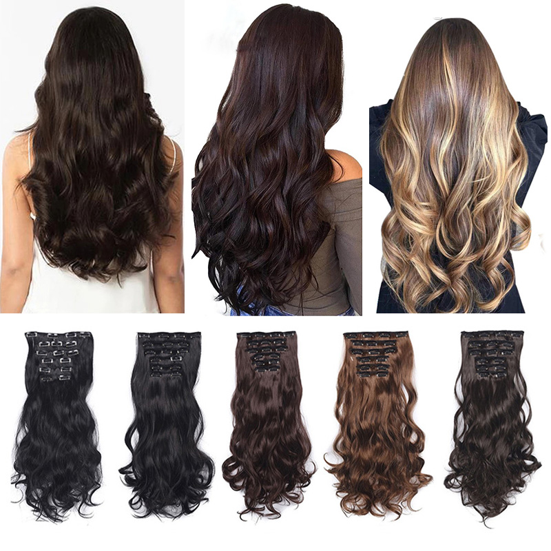 16 Clip Em Extensões De Cabelo Acessórios De Extensão Longo Cacheado