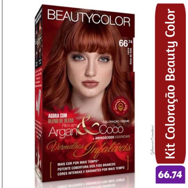 Kit Coloração Permanente Beauty Color Vermelhos Infaliveis 66 74 Ruivo