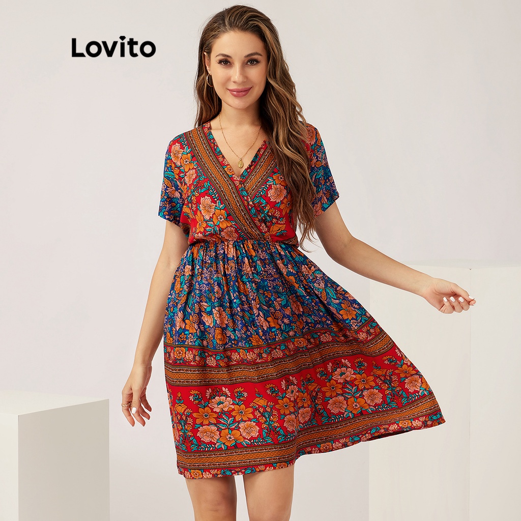 Lovito Vestido Casual Floral Estampado Em Toda Estampa Cintura Alta