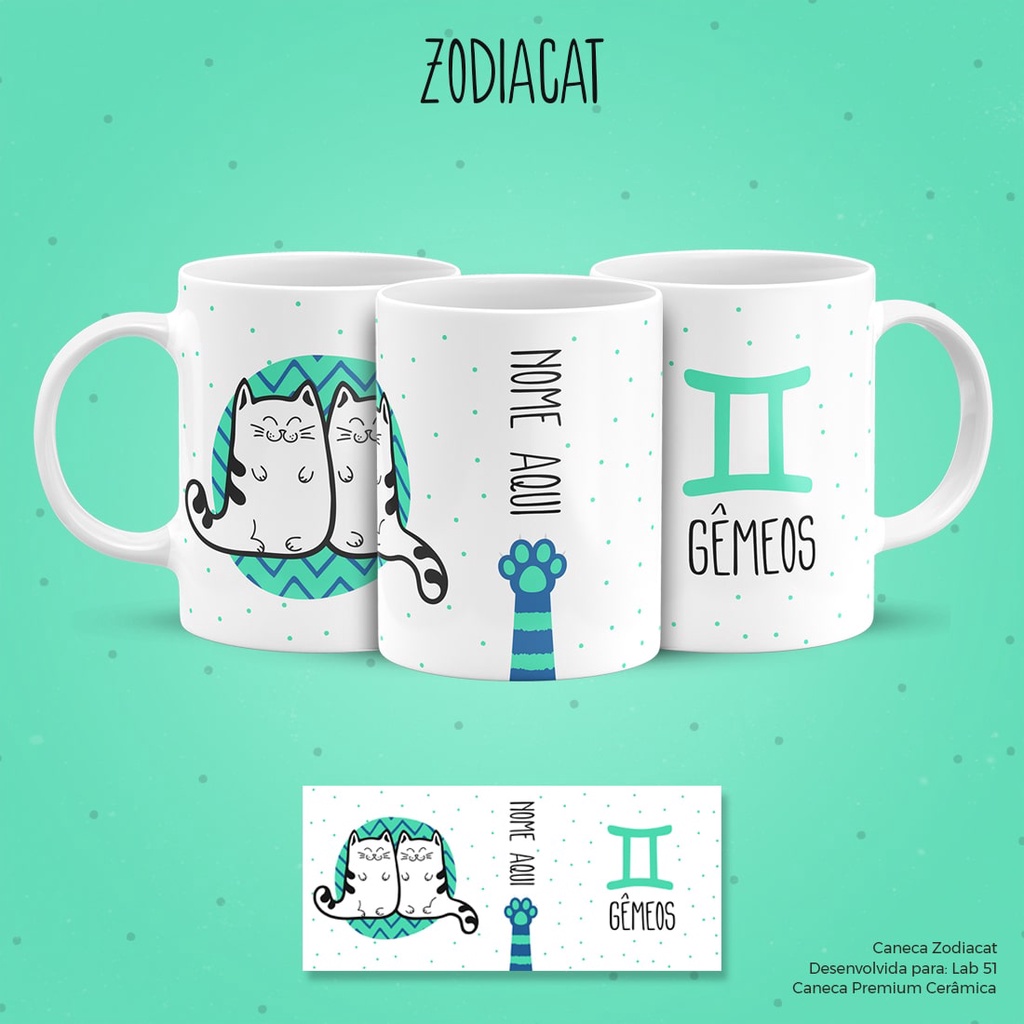 Caneca personalizada Gatinhos signos Gêmeos Cerâmica 325ml Shopee