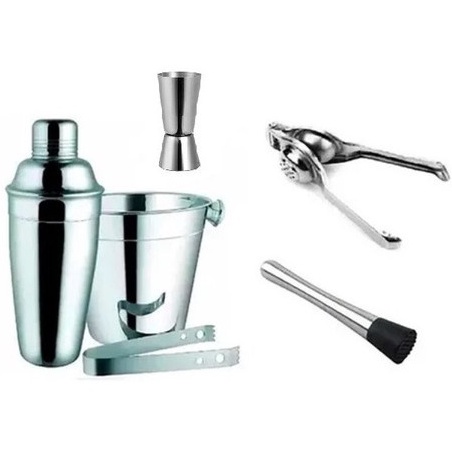 Kit Caipirinha Inox 500 Ml Dosador 30 60 Espremedor De Limao Socador