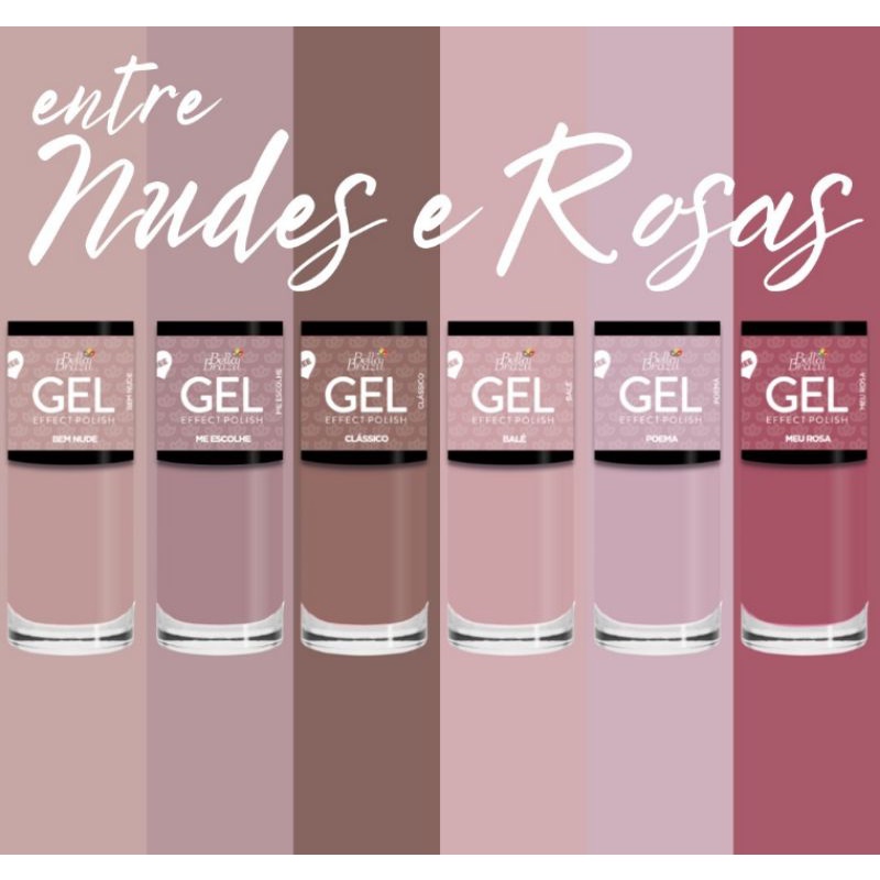 Kit ESMALTES Unhas Tons Rosa Nude Pastel Bella Brazil Efeito Gel SECA