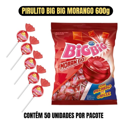 Pirulito Big Big Morango Recheio De Chicle G Arcor Shopee Brasil