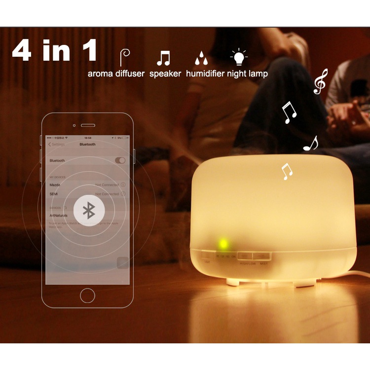 Umidificador Difusor De Óleos Essenciais 7 Cores Claro Bluetooth