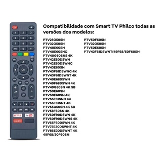 Controle Remoto Smart Tv Philco 4k Tecla Netflix Globo Play Shopee Brasil