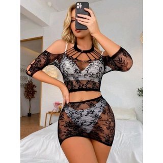 Lingerie Sexy Mini Vestido que estica no corpo Sensual Arrastão