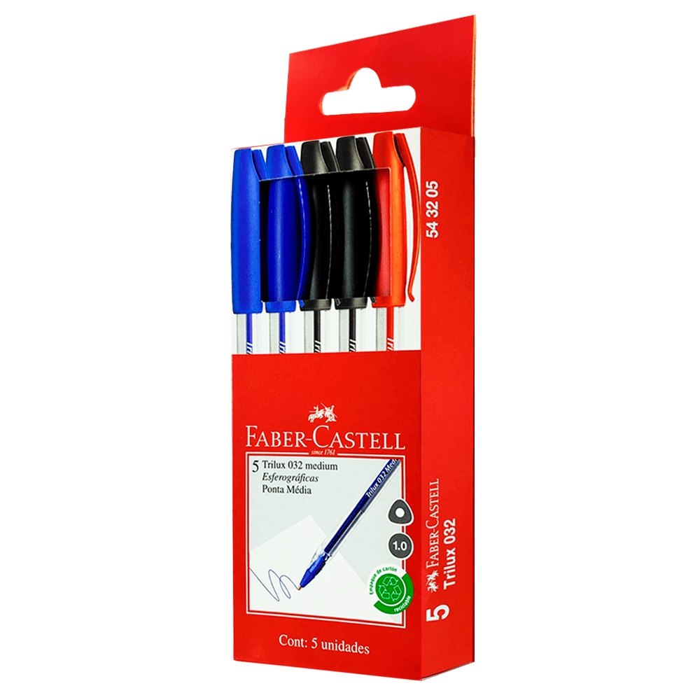 conjunto Caneta esferográfica azul preta vermelha Trilux Faber Castell