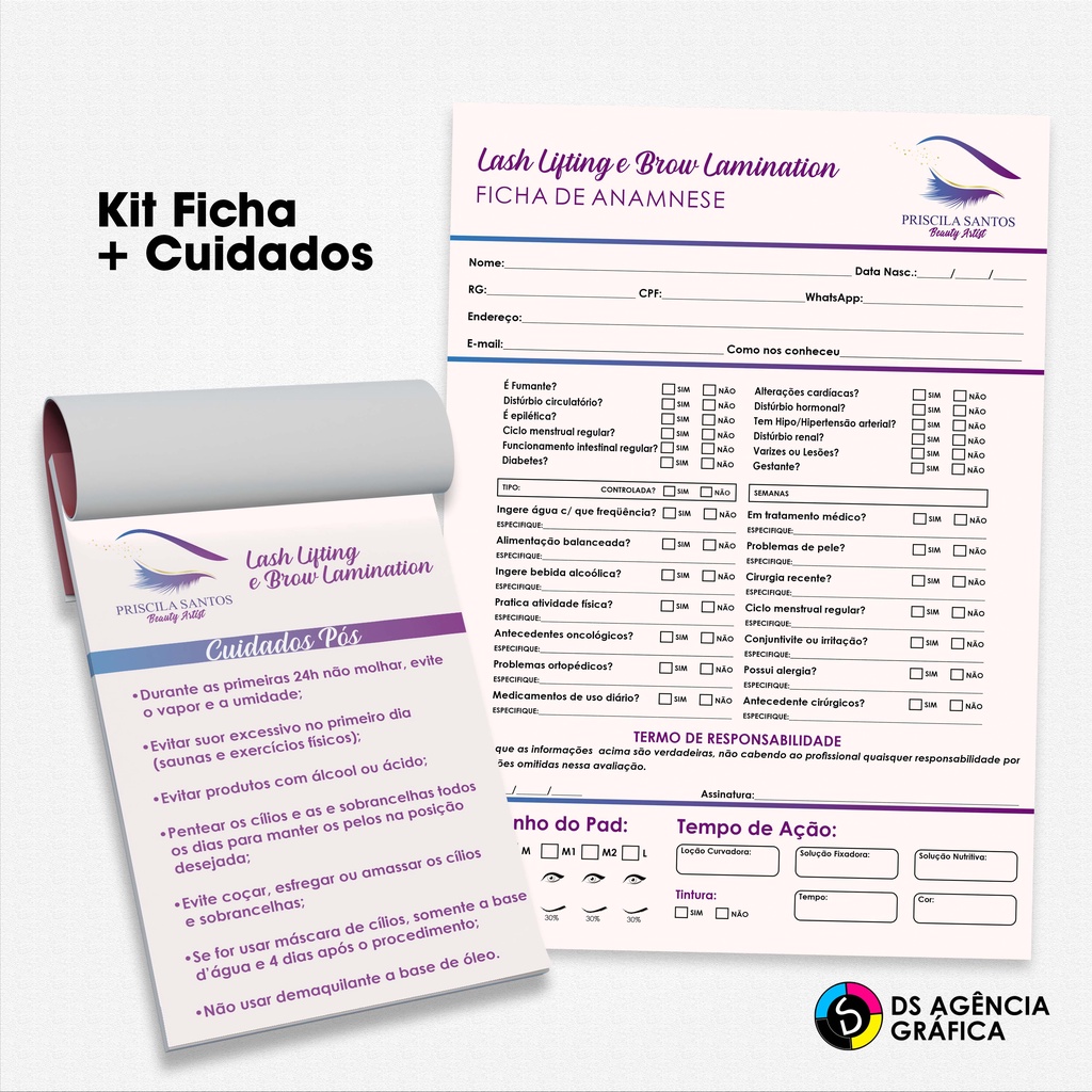 Kit Blocos Ficha De Anamnese Dois Blocos De Cuidados Lash Lifting