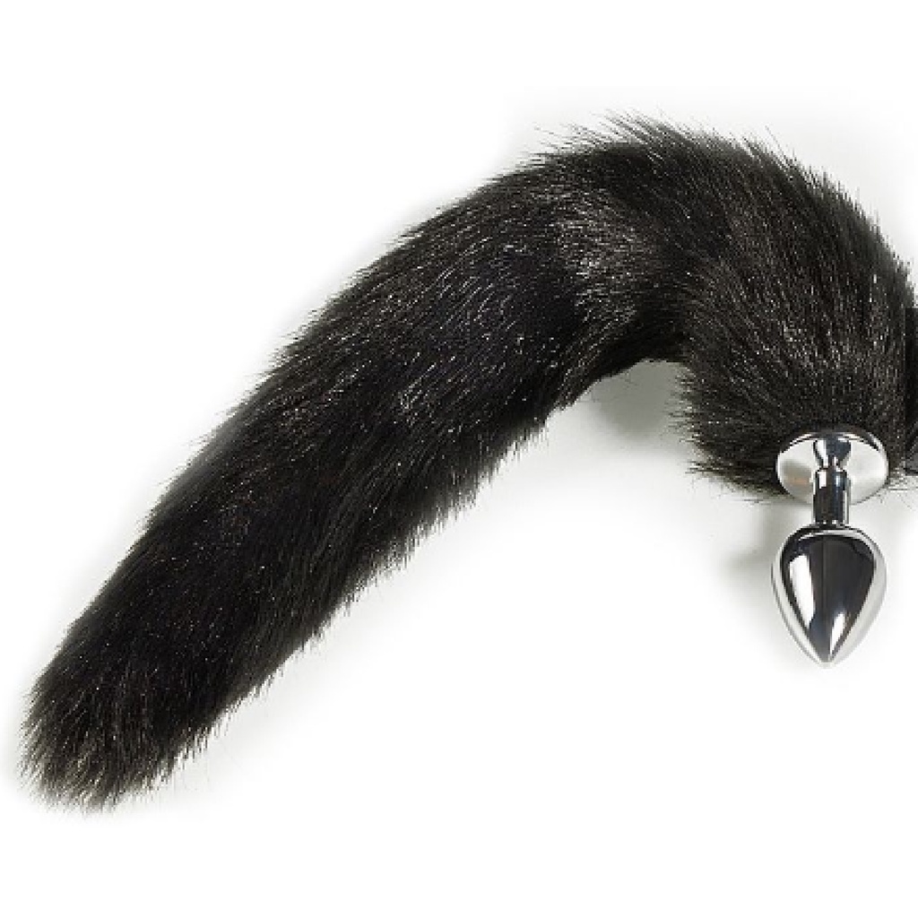 Plug Anal Rabo de Raposa Metal Aço Polido Preto Cauda HARD