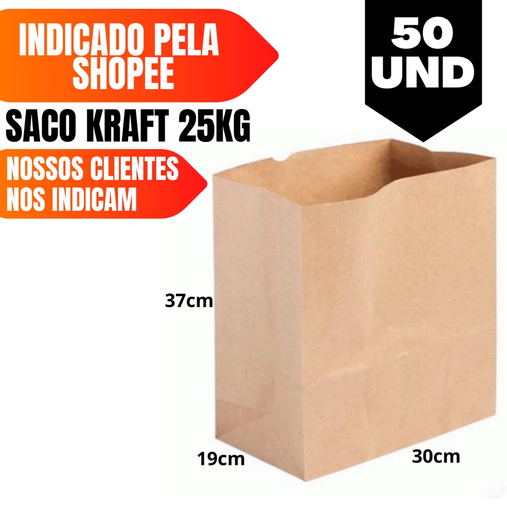 Saco Kraft Embalagem De Papel Craft Para Delivery C Und Escolha O