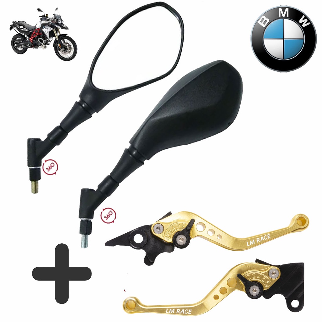 Retrovisor Moto BMW GS Articulado Giro 360 Curto Manete Esportivo Fan