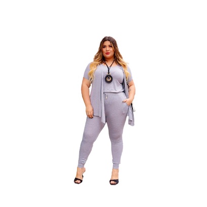 Conjunto Verão Feminino Blusa Manga Curto E Calça Cardigã Plus Size