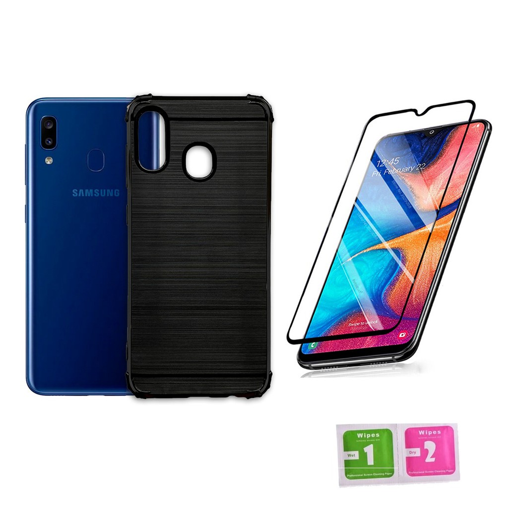 Capa Capinha Emborrachada Carbono Samsung Galaxy A20 A30 Película de