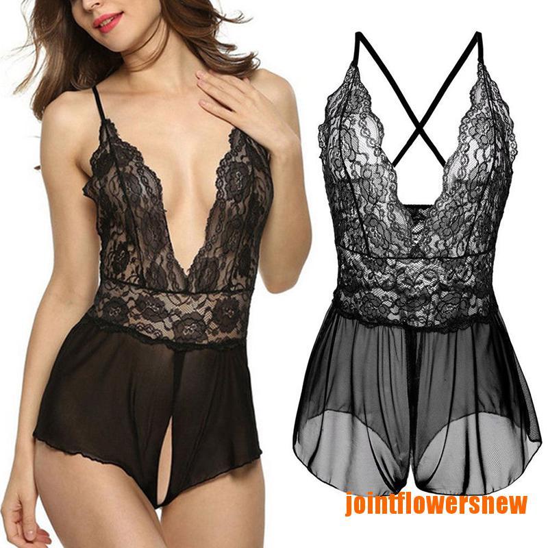 Jfbr Mulheres Sexy Lingerie V Profundo Vestido De Renda Virilha Aberta