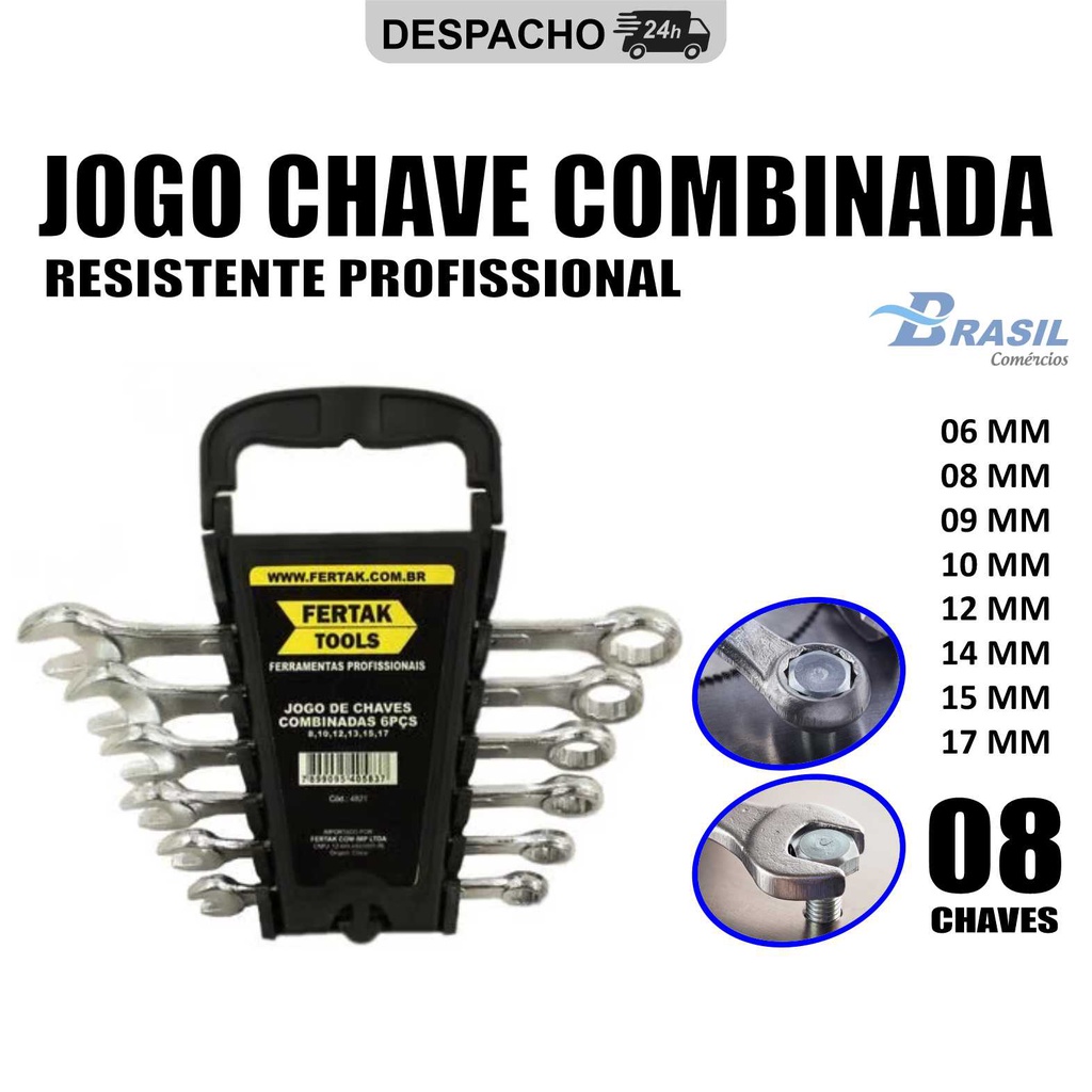 Kit Jogo Chave Combinada Boca Estrela Resistente Profissional 08 Peças