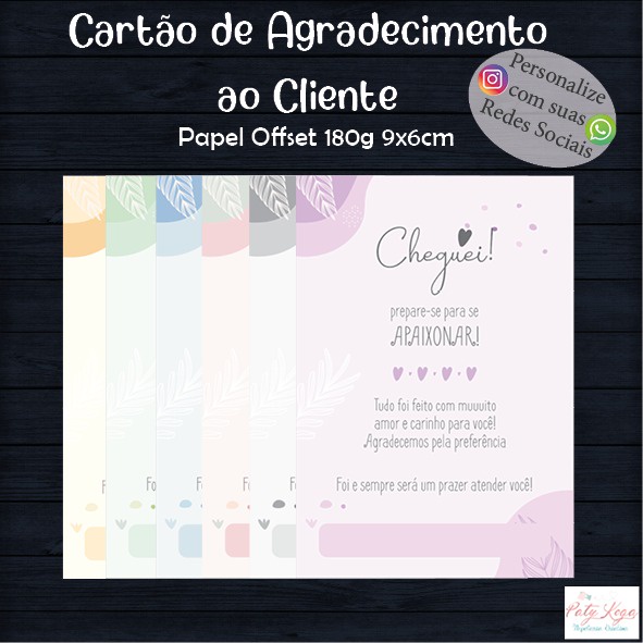 Cart O Tag De Agradecimento Pela Compra Personalizado Suas Redes