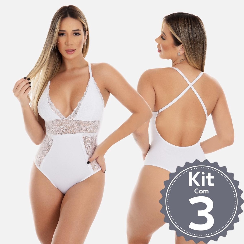 Kit Body Feminino Renda Costa Nua Decote V Microfibra Shopee Brasil