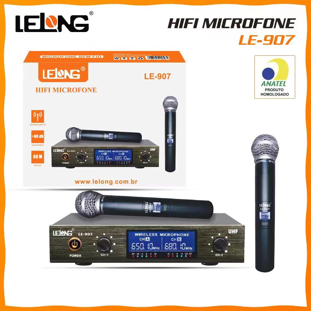 Microfone Sem Fio Duplo Profissional Bivolt Uhf LE 907 Shopee Brasil