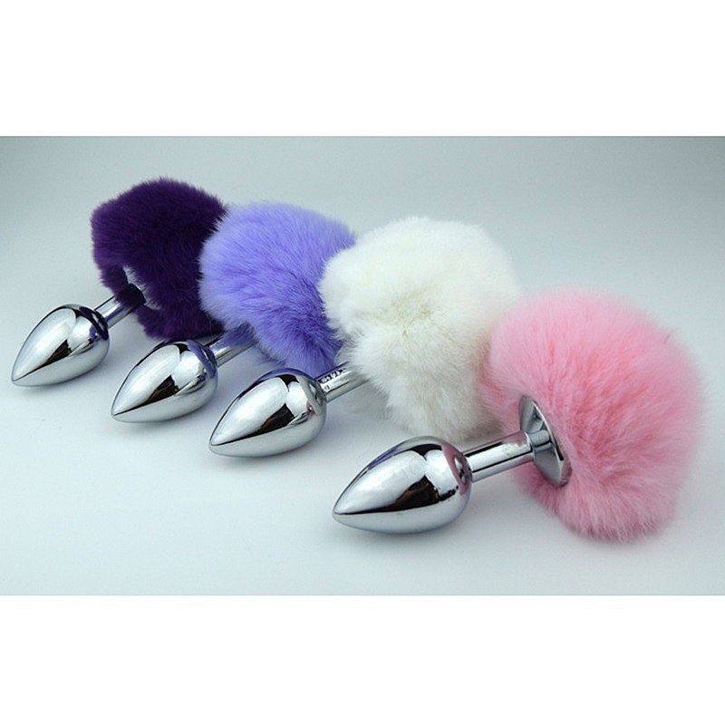 Plug Anal De Aço Inoxidável Tamanho Médio Rabo de Coelho Pompom